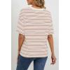 MEROKEETY Women’s 2026 Summer Short Sleeve Tops Casual Colourful Striped Crewneck Loose Work T Shirts Blouses(Beige)