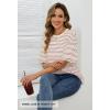 MEROKEETY Women’s 2026 Summer Short Sleeve Tops Casual Colourful Striped Crewneck Loose Work T Shirts Blouses(Beige)