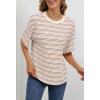 MEROKEETY Women’s 2026 Summer Short Sleeve Tops Casual Colourful Striped Crewneck Loose Work T Shirts Blouses(Beige)