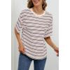 MEROKEETY Women’s 2026 Summer Short Sleeve Tops Casual Colourful Striped Crewneck Loose Work T Shirts Blouses(Beige Blue)