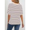 MEROKEETY Women’s 2026 Summer Short Sleeve Tops Casual Colourful Striped Crewneck Loose Work T Shirts Blouses(Beige Blue)