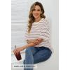 MEROKEETY Women’s 2026 Summer Short Sleeve Tops Casual Colourful Striped Crewneck Loose Work T Shirts Blouses(Beige Blue)
