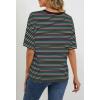 MEROKEETY Women’s 2026 Summer Short Sleeve Tops Casual Colourful Striped Crewneck Loose Work T Shirts Blouses(Black)