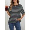 MEROKEETY Women’s 2026 Summer Short Sleeve Tops Casual Colourful Striped Crewneck Loose Work T Shirts Blouses(Black)