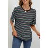 MEROKEETY Women’s 2026 Summer Short Sleeve Tops Casual Colourful Striped Crewneck Loose Work T Shirts Blouses(Black)