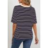 MEROKEETY Women’s 2026 Summer Short Sleeve Tops Casual Colourful Striped Crewneck Loose Work T Shirts Blouses(Black Purple)