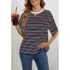 MEROKEETY Women’s 2026 Summer Short Sleeve Tops Casual Colourful Striped Crewneck Loose Work T Shirts Blouses(Black Purple)