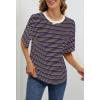 MEROKEETY Women’s 2026 Summer Short Sleeve Tops Casual Colourful Striped Crewneck Loose Work T Shirts Blouses(Black Purple)