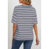 MEROKEETY Women’s 2026 Summer Short Sleeve Tops Casual Colourful Striped Crewneck Loose Work T Shirts Blouses(Dusty Blue)