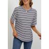 MEROKEETY Women’s 2026 Summer Short Sleeve Tops Casual Colourful Striped Crewneck Loose Work T Shirts Blouses(Dusty Blue)