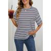 MEROKEETY Women’s 2026 Summer Short Sleeve Tops Casual Colourful Striped Crewneck Loose Work T Shirts Blouses(Dusty Blue)