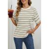 MEROKEETY Women’s 2026 Summer Short Sleeve Tops Casual Colourful Striped Crewneck Loose Work T Shirts Blouses(Grey)