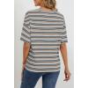 MEROKEETY Women’s 2026 Summer Short Sleeve Tops Casual Colourful Striped Crewneck Loose Work T Shirts Blouses(Light Grey)