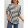 MEROKEETY Women’s 2026 Summer Short Sleeve Tops Casual Colourful Striped Crewneck Loose Work T Shirts Blouses(Light Grey)