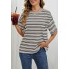 MEROKEETY Women’s 2026 Summer Short Sleeve Tops Casual Colourful Striped Crewneck Loose Work T Shirts Blouses(Light Grey)