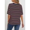 MEROKEETY Women’s 2026 Summer Short Sleeve Tops Casual Colourful Striped Crewneck Loose Work T Shirts Blouses(Navy)