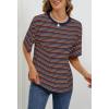 MEROKEETY Women’s 2026 Summer Short Sleeve Tops Casual Colourful Striped Crewneck Loose Work T Shirts Blouses(Navy)