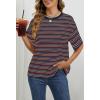 MEROKEETY Women’s 2026 Summer Short Sleeve Tops Casual Colourful Striped Crewneck Loose Work T Shirts Blouses(Navy)