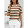 MEROKEETY Women’s 2026 Summer Short Sleeve Tops Casual Colourful Striped Crewneck Loose Work T Shirts Blouses(Orange)