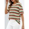 MEROKEETY Women’s 2026 Summer Short Sleeve Tops Casual Colourful Striped Crewneck Loose Work T Shirts Blouses(Orange)