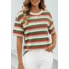MEROKEETY Women’s 2026 Summer Short Sleeve Tops Casual Colourful Striped Crewneck Loose Work T Shirts Blouses(Orange)