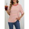 MEROKEETY Women’s 2026 Summer Short Sleeve Tops Casual Colourful Striped Crewneck Loose Work T Shirts Blouses(Pink)