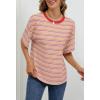 MEROKEETY Women’s 2026 Summer Short Sleeve Tops Casual Colourful Striped Crewneck Loose Work T Shirts Blouses(Pink)