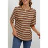 MEROKEETY Women’s 2026 Summer Short Sleeve Tops Casual Colourful Striped Crewneck Loose Work T Shirts Blouses(Rust)