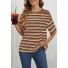 MEROKEETY Women’s 2026 Summer Short Sleeve Tops Casual Colourful Striped Crewneck Loose Work T Shirts Blouses(Rust)
