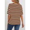 MEROKEETY Women’s 2026 Summer Short Sleeve Tops Casual Colourful Striped Crewneck Loose Work T Shirts Blouses(Rust)