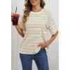 MEROKEETY Women’s 2026 Summer Short Sleeve Tops Casual Colourful Striped Crewneck Loose Work T Shirts Blouses(White)