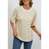 MEROKEETY Women’s 2026 Summer Short Sleeve Tops Casual Colourful Striped Crewneck Loose Work T Shirts Blouses(White)