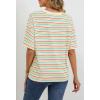 MEROKEETY Women’s 2026 Summer Short Sleeve Tops Casual Colourful Striped Crewneck Loose Work T Shirts Blouses(White)