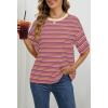 MEROKEETY Women’s 2026 Summer Short Sleeve Tops Casual Colourful Striped Crewneck Loose Work T Shirts Blouses(Wine)