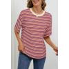 MEROKEETY Women’s 2026 Summer Short Sleeve Tops Casual Colourful Striped Crewneck Loose Work T Shirts Blouses(Wine)