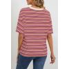 MEROKEETY Women’s 2026 Summer Short Sleeve Tops Casual Colourful Striped Crewneck Loose Work T Shirts Blouses(Wine)
