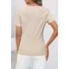 MEROKEETY Women’s 2026 Summer Short Sleeve Tops Casual V Neck T Shirts Ribbed Knit Henley Button Basic Blouse(Almond)