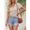 MEROKEETY Women’s 2026 Summer Short Sleeve Tops Casual V Neck T Shirts Ribbed Knit Henley Button Basic Blouse(Almond)