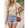 MEROKEETY Women’s 2026 Summer Short Sleeve Tops Casual V Neck T Shirts Ribbed Knit Henley Button Basic Blouse(Apricot)