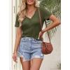 MEROKEETY Women’s 2026 Summer Short Sleeve Tops Casual V Neck T Shirts Ribbed Knit Henley Button Basic Blouse(Armygreen)