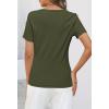 MEROKEETY Women’s 2026 Summer Short Sleeve Tops Casual V Neck T Shirts Ribbed Knit Henley Button Basic Blouse(Armygreen)