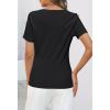 MEROKEETY Women’s 2026 Summer Short Sleeve Tops Casual V Neck T Shirts Ribbed Knit Henley Button Basic Blouse(Black)