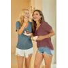 MEROKEETY Women’s 2026 Summer Short Sleeve Tops Casual V Neck T Shirts Ribbed Knit Henley Button Basic Blouse(Blue)