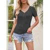 MEROKEETY Women’s 2026 Summer Short Sleeve Tops Casual V Neck T Shirts Ribbed Knit Henley Button Basic Blouse(Darkgrey)