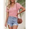 MEROKEETY Women’s 2026 Summer Short Sleeve Tops Casual V Neck T Shirts Ribbed Knit Henley Button Basic Blouse(Darkpink)