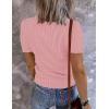 MEROKEETY Women’s 2026 Summer Short Sleeve Tops Casual V Neck T Shirts Ribbed Knit Henley Button Basic Blouse(Darkpink)