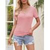 MEROKEETY Women’s 2026 Summer Short Sleeve Tops Casual V Neck T Shirts Ribbed Knit Henley Button Basic Blouse(Darkpink)