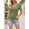 MEROKEETY Women’s 2026 Summer Short Sleeve Tops Casual V Neck T Shirts Ribbed Knit Henley Button Basic Blouse(Green)