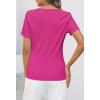 MEROKEETY Women’s 2026 Summer Short Sleeve Tops Casual V Neck T Shirts Ribbed Knit Henley Button Basic Blouse(Hot Pink)