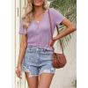 MEROKEETY Women’s 2026 Summer Short Sleeve Tops Casual V Neck T Shirts Ribbed Knit Henley Button Basic Blouse(Lavender)